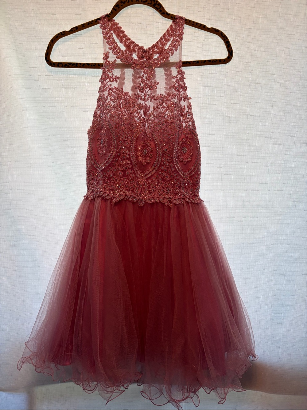 Beaded Halter Tulle Prom Dress in Dusty Rose